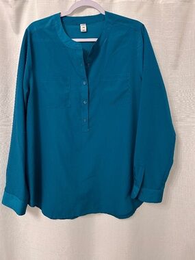 Teal Long Sleeve Pocket Blouse Size Large